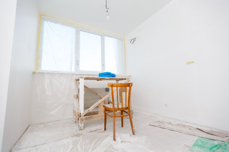preview apartment where renovations are taking place with the processing of all surfacesの写真素材