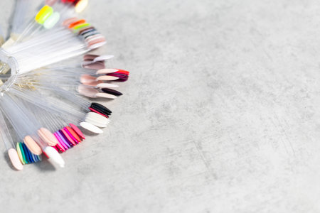 A palette of colors for varnishes and glitters to create a manicureの写真素材