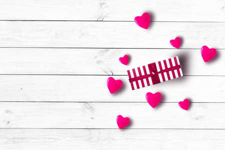 Red Gift Box and Red Heart Shapeの写真素材