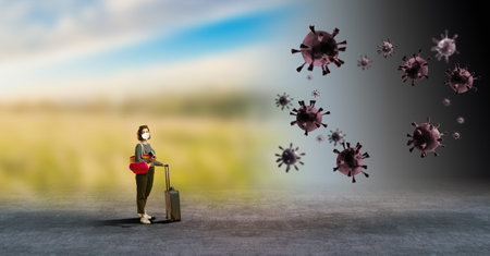 Stronger immunity - better disease resistance. Young woman surrounded by viruses on light background