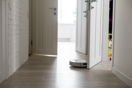 Robot Vacuum Cleaner In A Modern Living Room