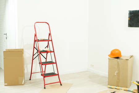 Stepladder standing in the room to renovateの写真素材