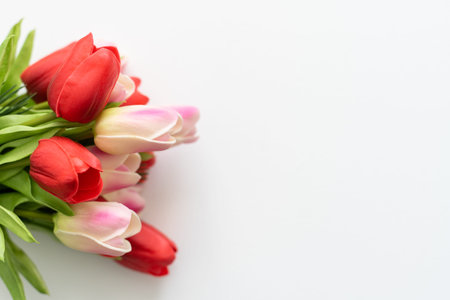 Still life with colorful tulipsの写真素材