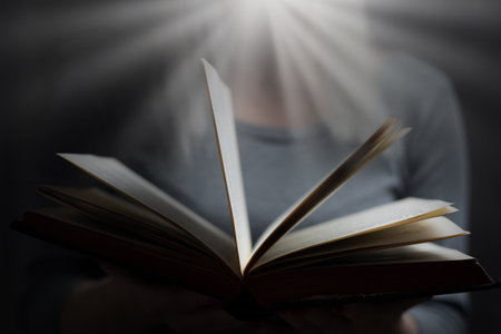 A close-up of a christian woman reading the bibleの写真素材