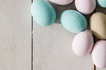 Easter eggs on wooden backgroundの写真素材