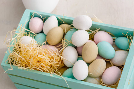 Chocolate easter eggs in little wooden box