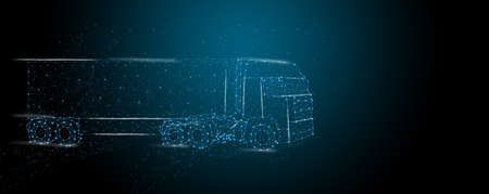 Cargo truck with semi-trailer from abstract futuristic polygonal black lines and dots. illustrationの写真素材