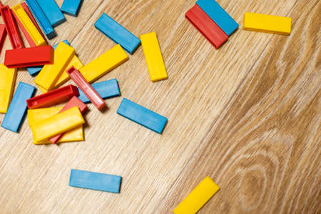 colorful wooden cubes, color blocks on the floorの写真素材
