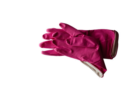 Two rubber gloves. Close-up. Isolated on white background. Studio photography.