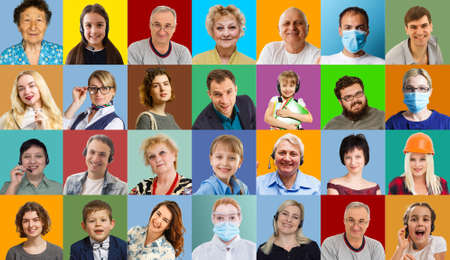 Portrait of multiethnic group on multicolored backgroundの写真素材