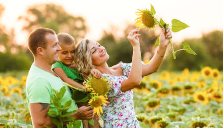 Young happy family in a fieldの写真素材