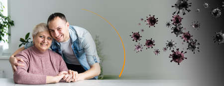 Mother and her son attack of bacteria. illustration.の写真素材