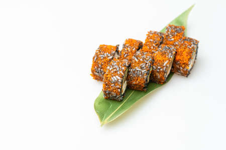 Sushi roll with salmon and shrimp tempuraの写真素材