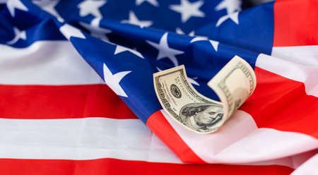 American dollar on the American flagの写真素材