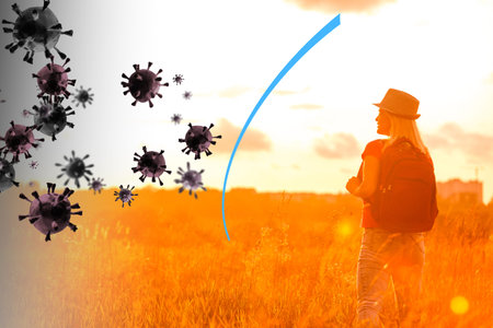 woman in the field, virus protection illustration