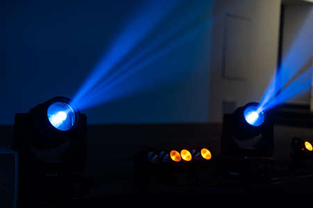 Blue stage spotlights, concert lightsの写真素材