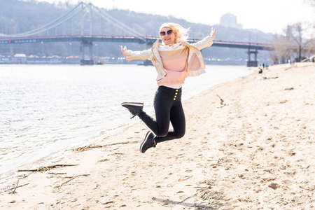 A lettering drawing on sand by the riverの写真素材