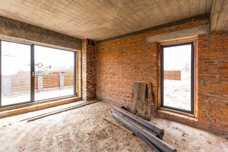 Room without finishing. New project in the new house. Construction and rental of offices.の写真素材