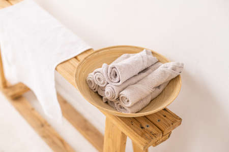 bathroom table, background of bathroom interiorの写真素材
