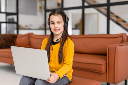 Little Girl Using Digital Laptop E-learning Concept