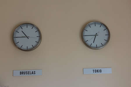 retro room with clocks decorated on the wallの写真素材