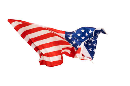 Closeup of American flag on plain backgroundの写真素材