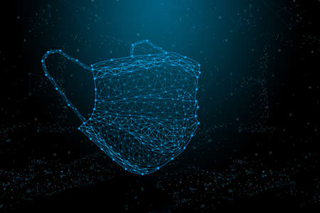 Close-up medical mask protects against infections of the virus, bacteria, air pollution. Virus influenza pandemic , SARS-CoV-2. Innovative medical technology. illustration.の写真素材