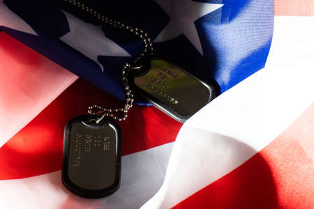 army badge on the background of the american flagの写真素材