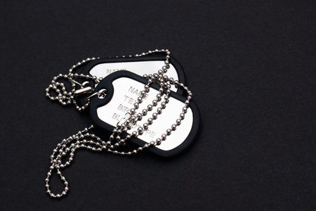Identification badges on a chain, army badge.