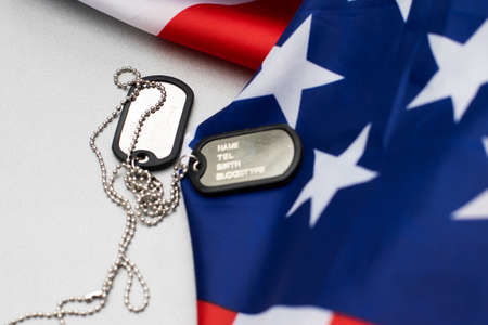 Identification badges on a chain, army badge.の写真素材