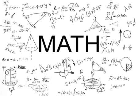 Background with hand written geometry formulas and geometric shapes and figures.の写真素材