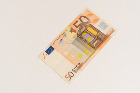 European currency, euro banknote on white background