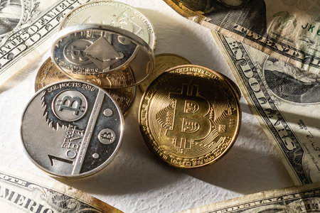 Bitcoin Ethereum Litecoin close up shot