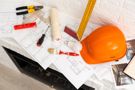 Architecture plan and rolls of blueprints