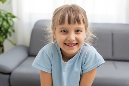 Young beauty girl portrait. Look at camera. head shot of a little girlの写真素材