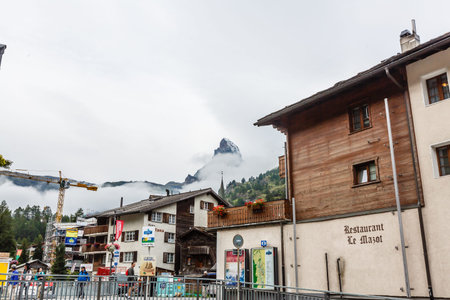 Zermat, Switzerland - August 12 2019: Shopping street in Zermatt city.のeditorial素材