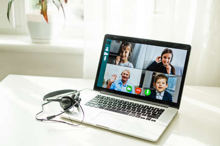 Online Class Using Video Conference On Laptopの写真素材