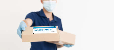 Close up of paper boxes with virus vaccine, copy space, world pandemic, quarantine,の写真素材