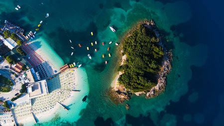 Beautiful sandy Ksamil beach in Albania.