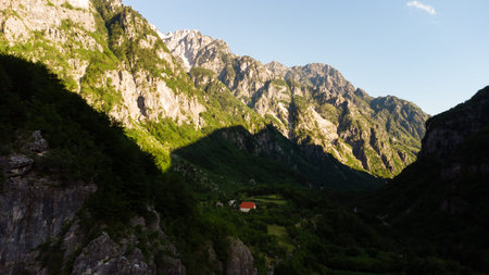 Mountain landscape in national park Theth in the Albanian alps.