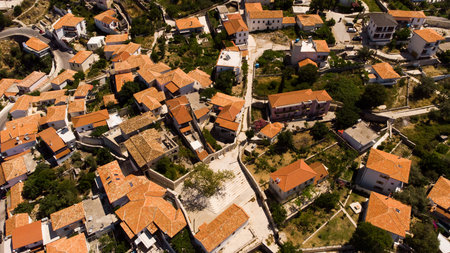 City buildings with red roofs at Albania.