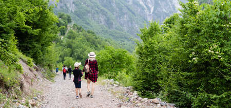 tourists in the mountains of albania, thethの写真素材