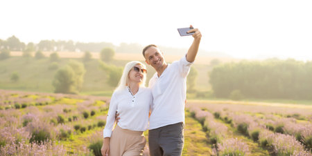 Beautiful couple on the lavender field