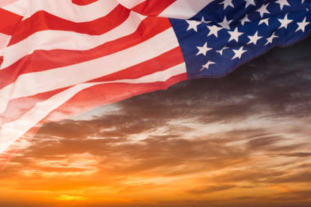 american independence day, patriotism, national and memorial concept - close up of american flag on wooden boards with copy spaceの写真素材