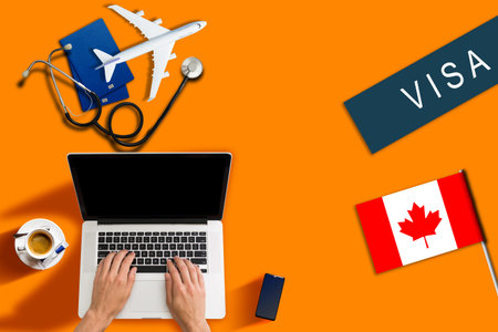 airplane model, passport, visa, flag. Travel Planner
