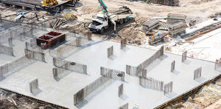 The huge metal structure on the construction site, aerial viewの写真素材