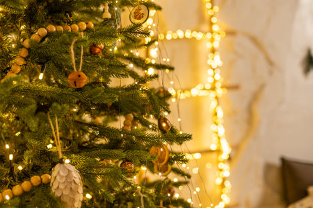 Christmas scene with tree gifts , christmas interior