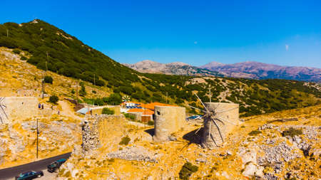 Windmills on Crete island, Greece.の写真素材