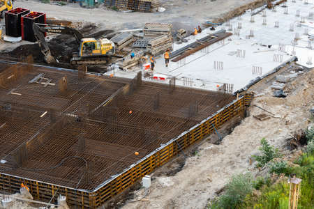 The huge metal structure on the construction site, aerial viewの写真素材