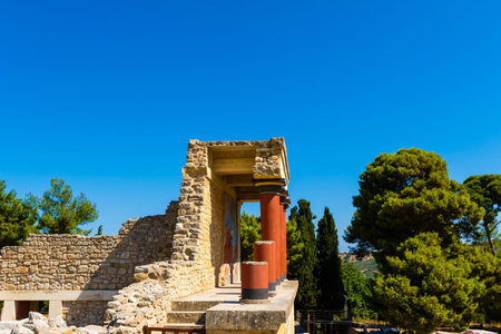 Knossos palace of the Minoan civilization and culture at Heraklion without people, Crete, Greeceの写真素材